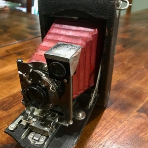 VIntage 1909 Kodak No 3 Model H Folding Pocket Camera with Red Bellows