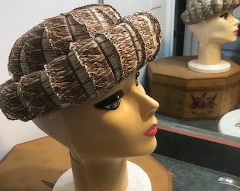 Vintage 1950's Straw Bowler Woman's Hat