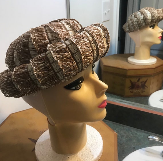 Vintage 1950's Straw Bowler Woman's Hat