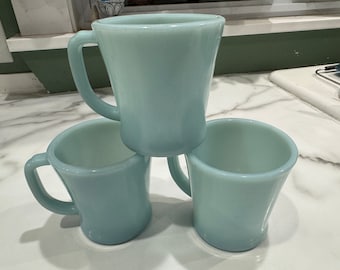1950's Qty of 3 Azurite Delphite Blue Fire King Coffee Mugs D Handles