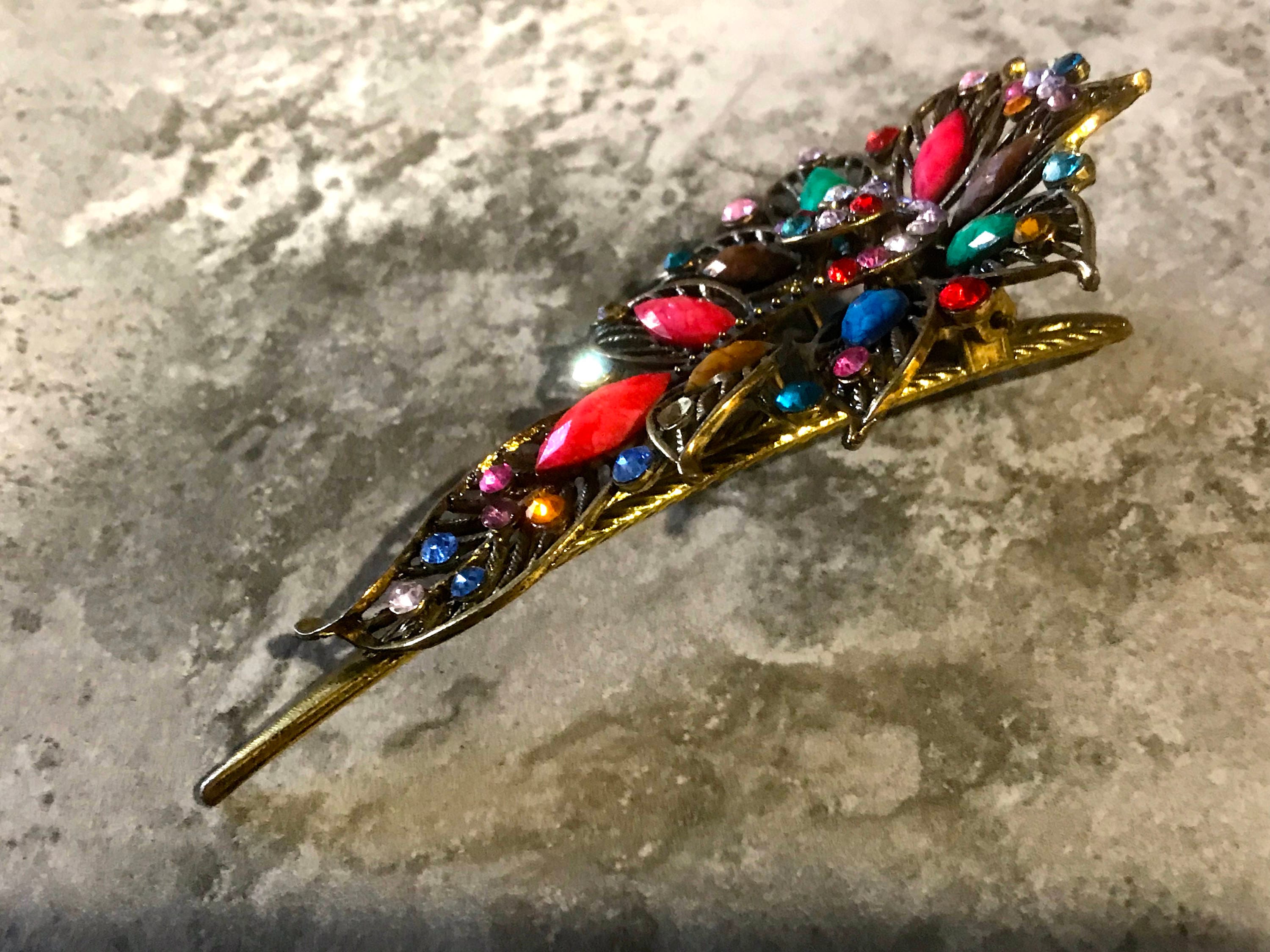 Vintage Art Deco Style Large Floral Colored Rhinestones Hair  display picture 3