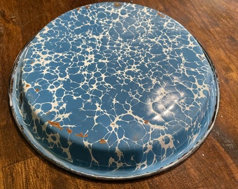 1930's Aqua Enamelware Splatterware Graniteware Plate or Pie Tin