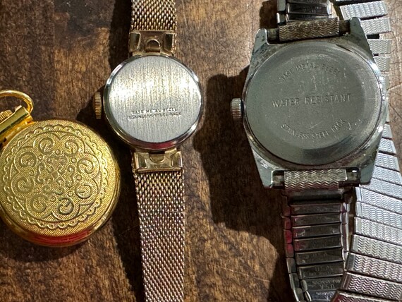 1970's Gold Tone Tiny Pocket Watch and 2 Wrist Wa… - image 5