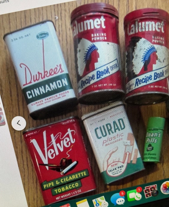 Qty of 6 Tins Curad Doan's Pills Calumet Durkee Cinnamon Velvet Tobacco
