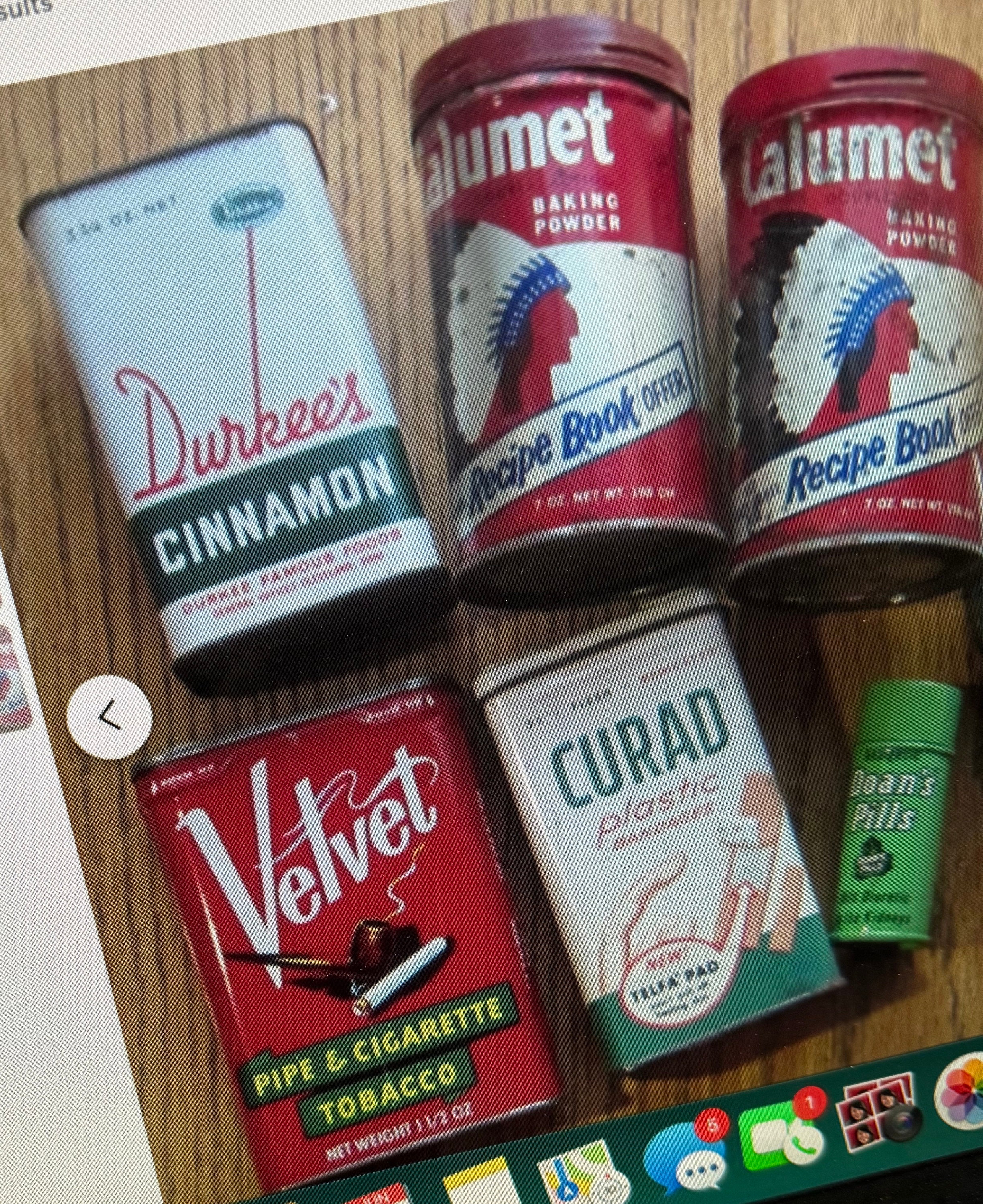 Qty of 6 Tins Curad Doan's Pills Calumet Durkee Cinnamon Velvet Tobacco