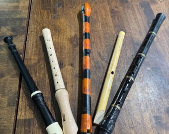 Qty of 5 Wood Recorders 4 are Wood