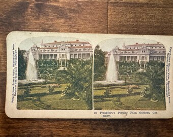 Vintage Early 1900s Polychrome Stereoview Card of Frankfort's Popular Palm Gardens in Germany