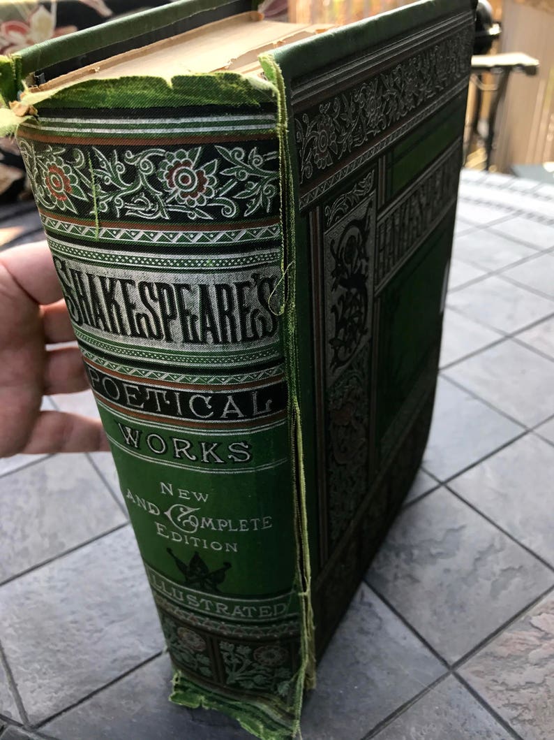 Rare Shakespeare Illustrated Hardback Book With Green Cover And Ornate rare-shakespeare-illustrated-hardback-book-with-green-cover-and-ornate