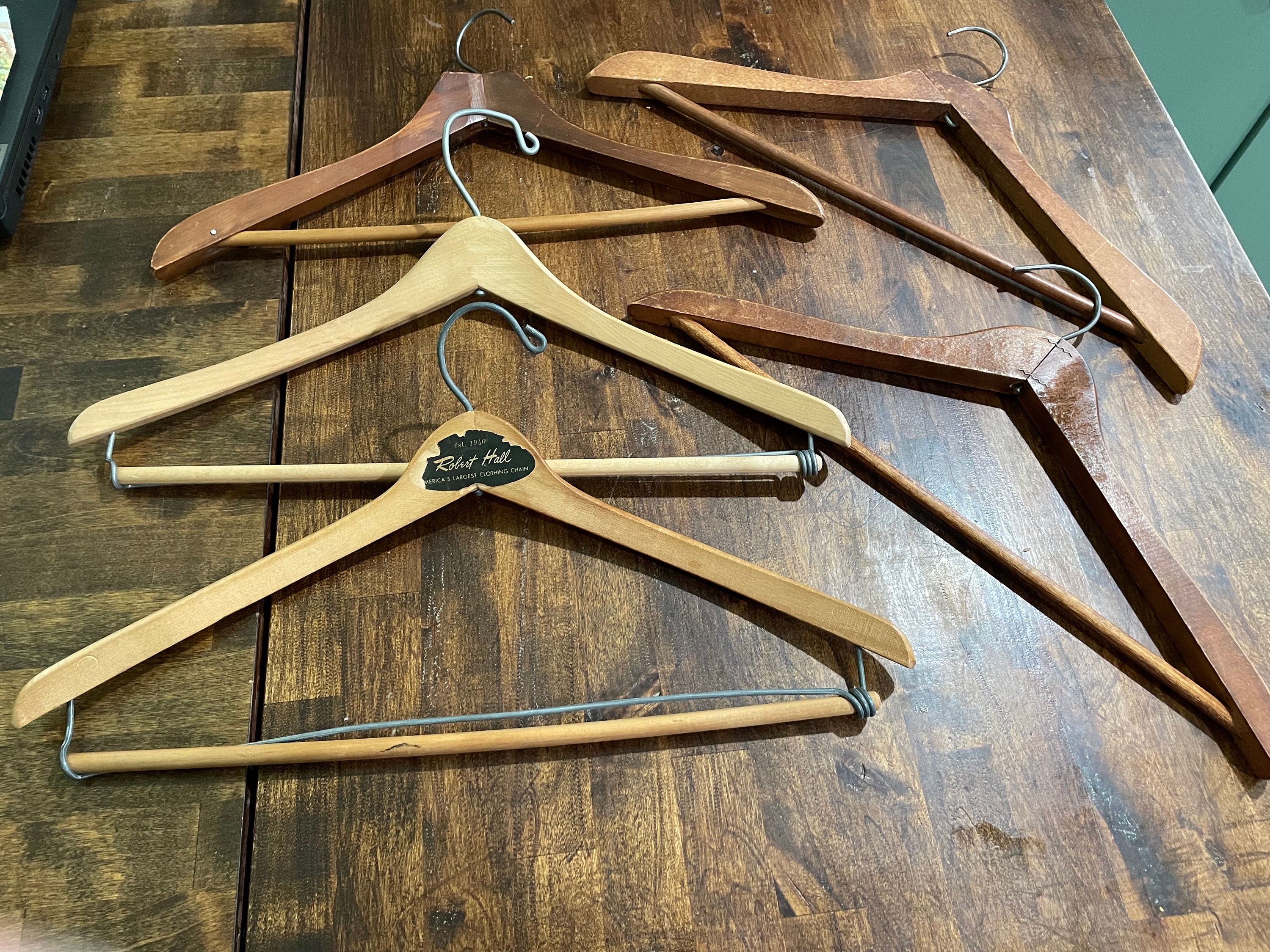 1940's Wood and Metal Trouser, Dress, and Shirt Hangers Qty of 5