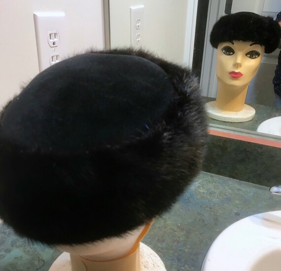 Vintage Black Rabbit Hair and Velour Pill Box Hat… - image 4