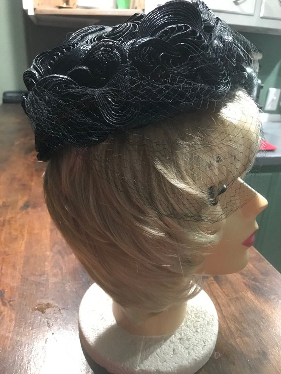 Vintage 1950's Black D'orsay Cocktail Woman's Hat… - image 3