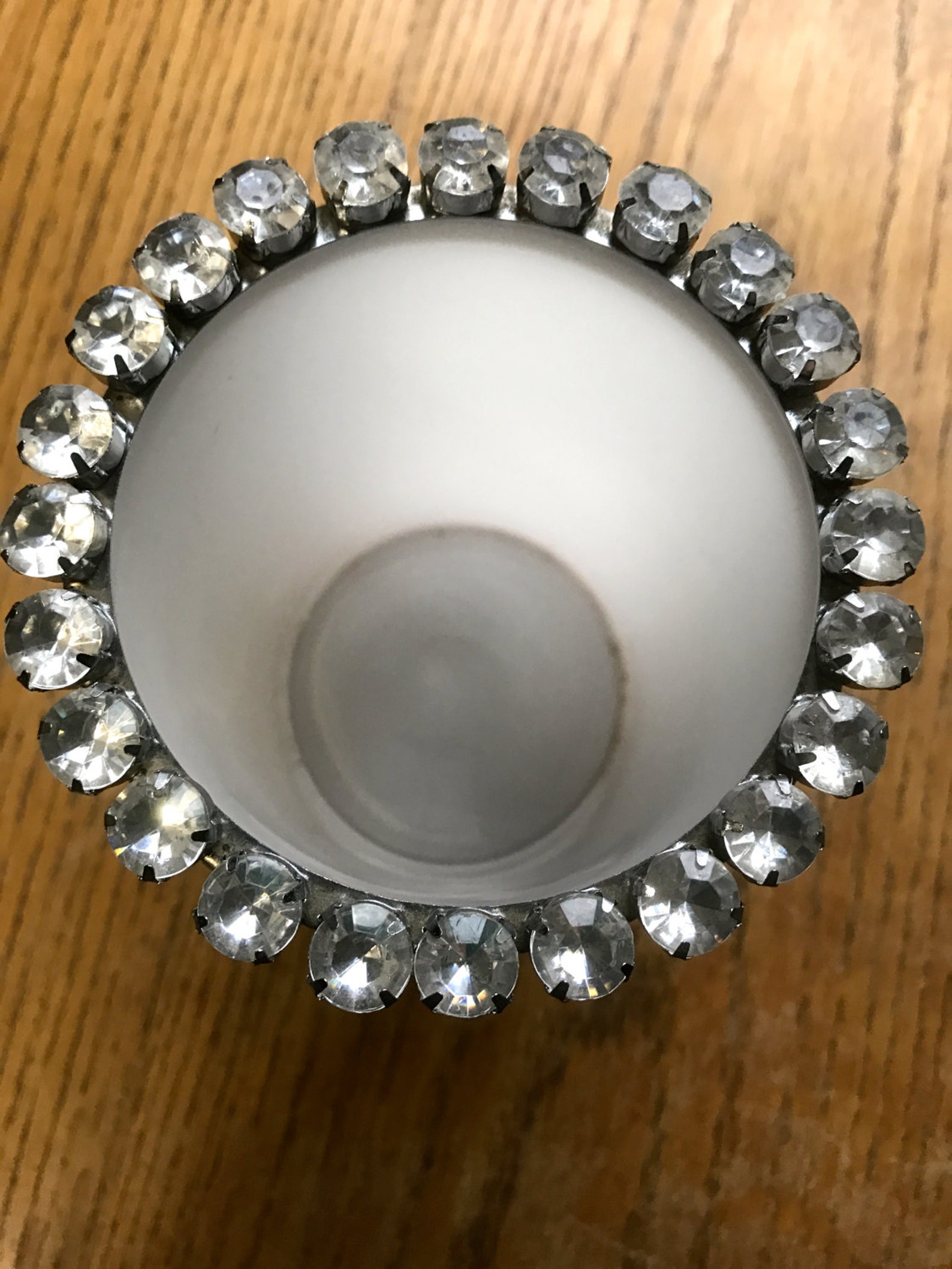 Vintage White Glass Vase With Large Rhinestones on Top Edge Etsy