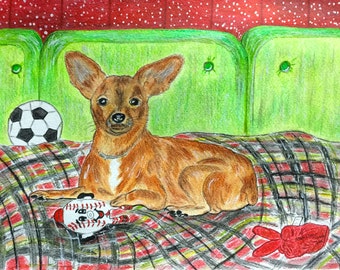 Toy Rat Terrier Watercolor Print 11 X 15 by Kathy Marrs Chandler