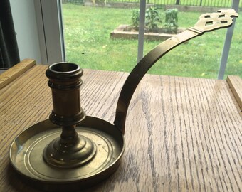 Vintage Solid Brass Candle Holder with Long Handle