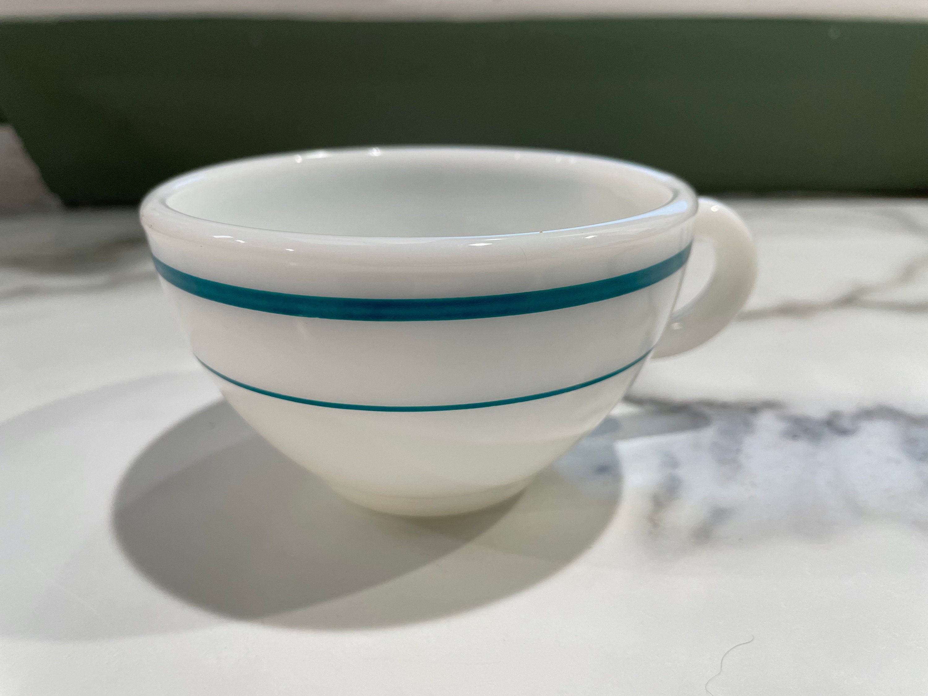 Qty of 1 1970's Pyrex Teal Blue Rings Milk Glass Restaurant Coffee