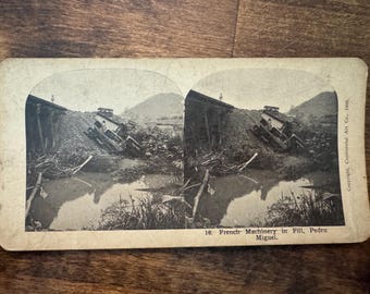 1906 French Machinery in Fill Pedro Miguel Panama Canal Stereoview Card