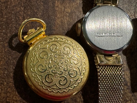 1970's Gold Tone Tiny Pocket Watch and 2 Wrist Wa… - image 6