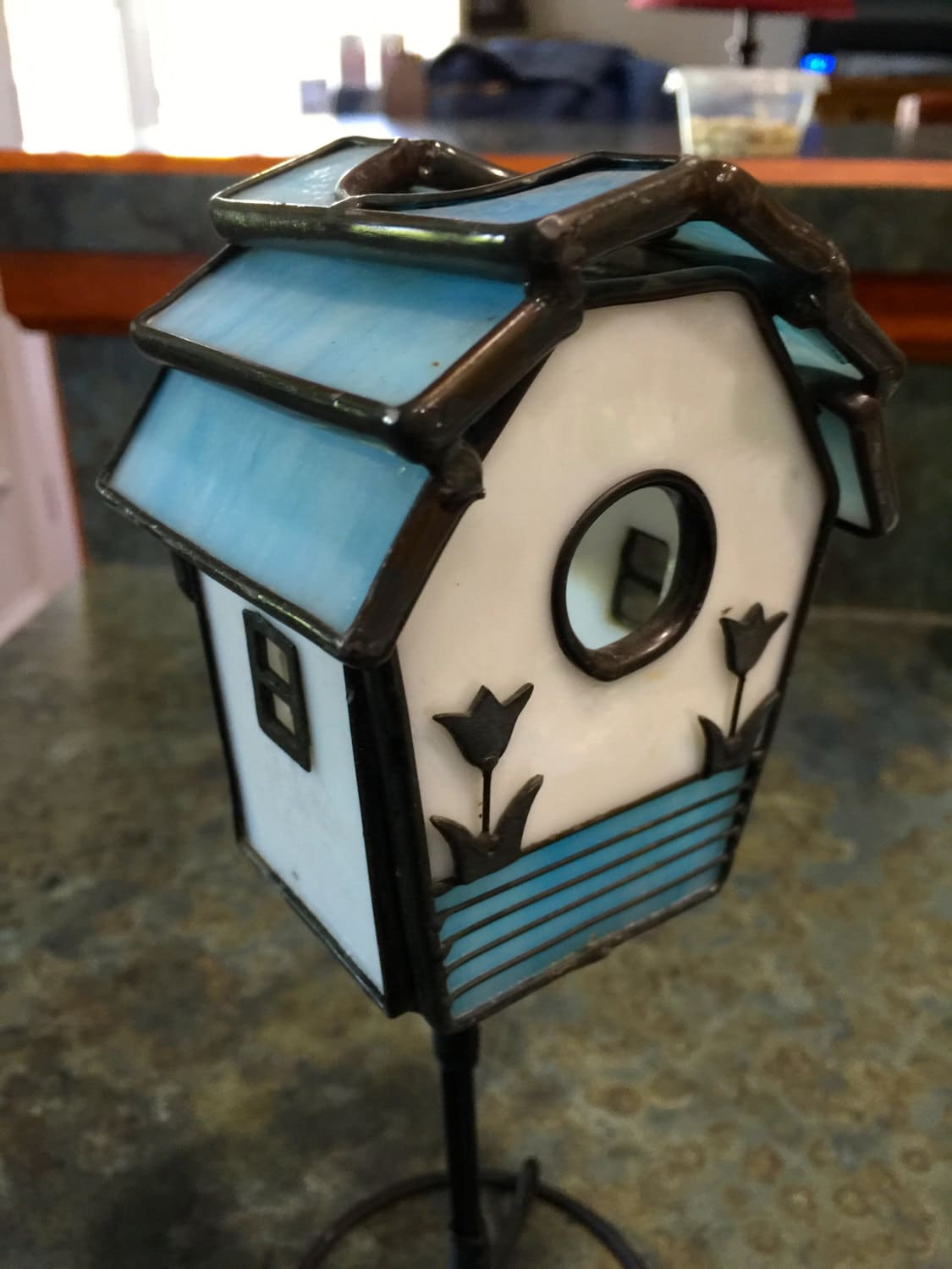 Vintage Birdhouse Candle Holder Stained Glass & Metal 8 Etsy