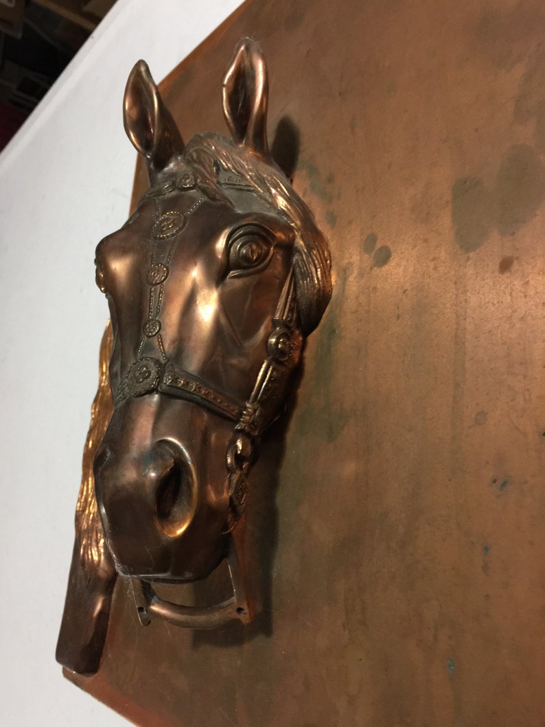 1940's Large Heavy Copper or Brass 3 Dimentional Horse Wall Bust Sculpture image 4