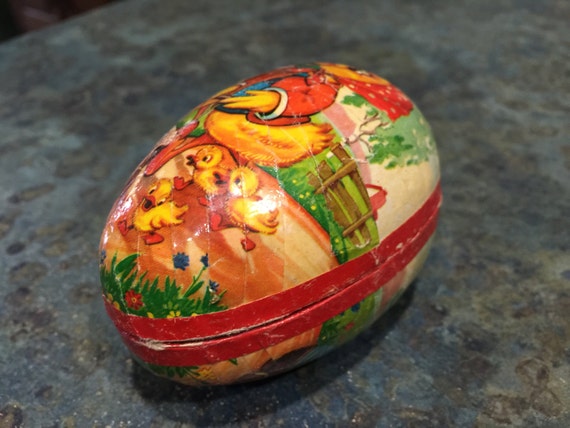 Vintage West Germany Paper Mache Egg Candy Container 1950 Era Large 3 1/4 Inch