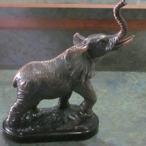 Brass Bronze Good Luck Elephant Sculpture on Oval Base 1970 Era
