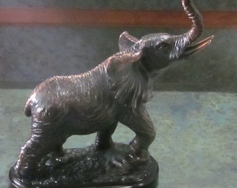 Brass Bronze Good Luck Elephant Sculpture on Oval Base 1970 Era