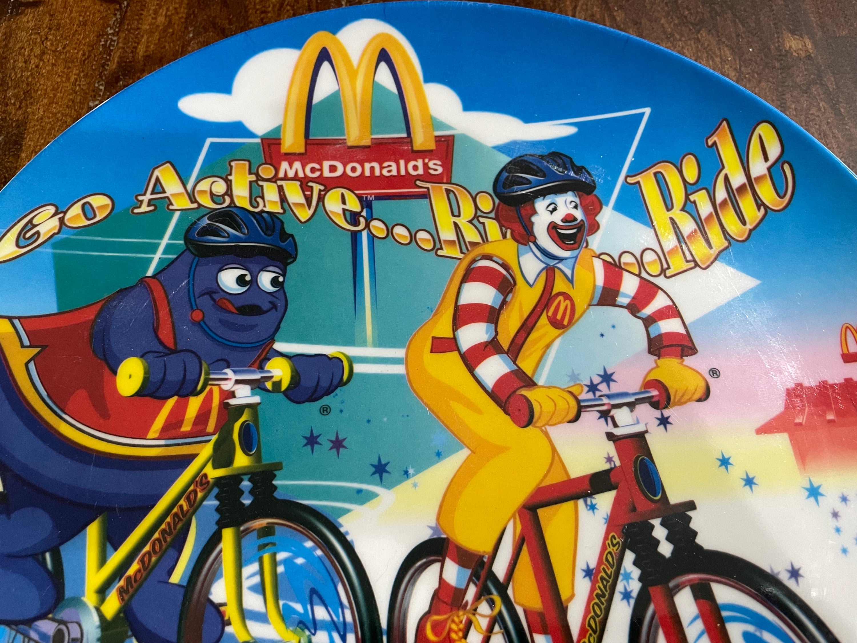 Vintage Mcdonalds Ronald and Grimace Riding Bicycles Melmac Plate