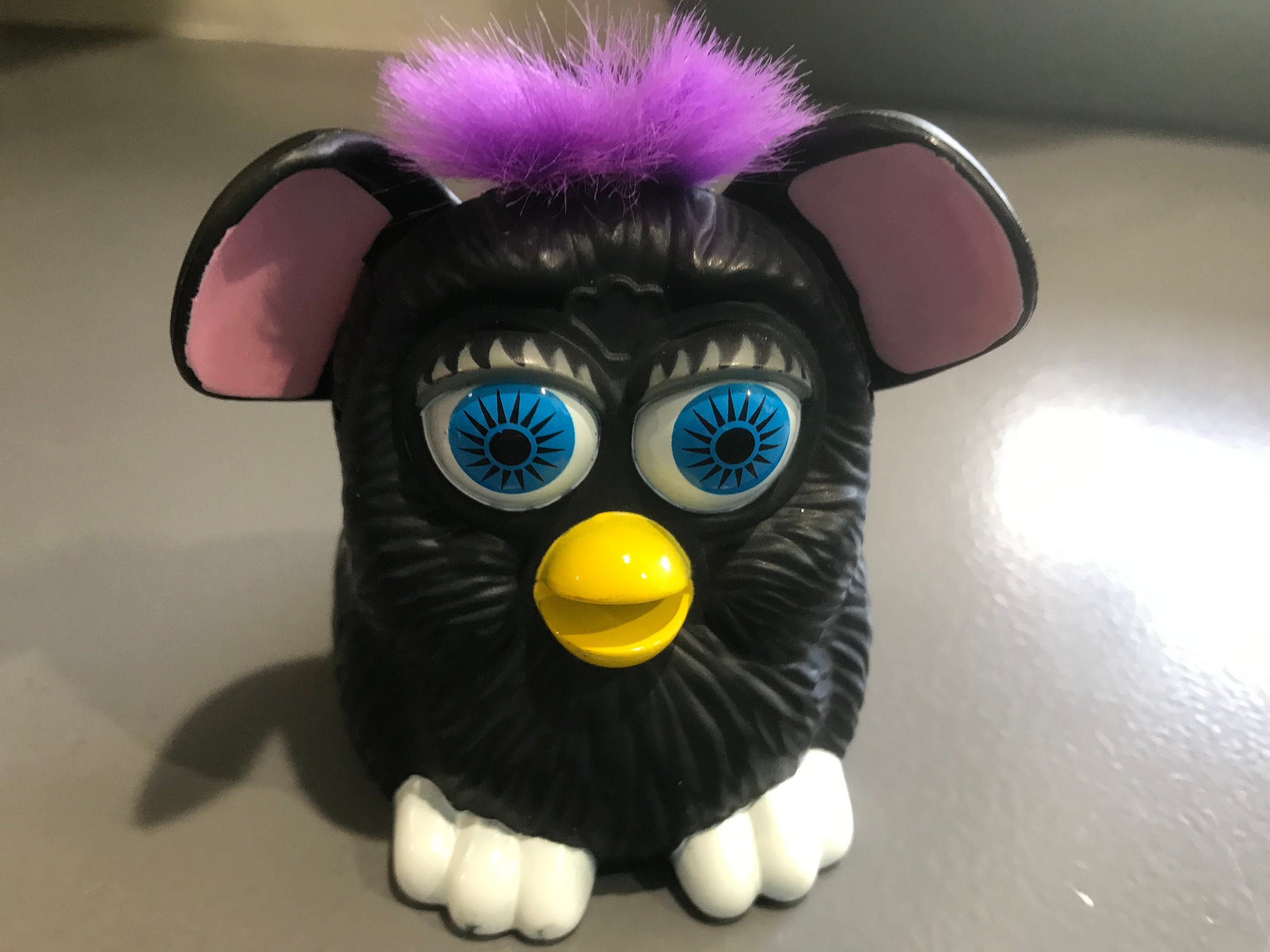 Vintage 1998 McDonalds Black Furby with Purple Hair Toy