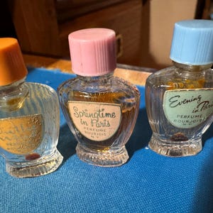 Rare 1930&#39;s Springtime in Paris, On The Wind and Evening in Paris Tiny Perfume Bottle Bourjois NY