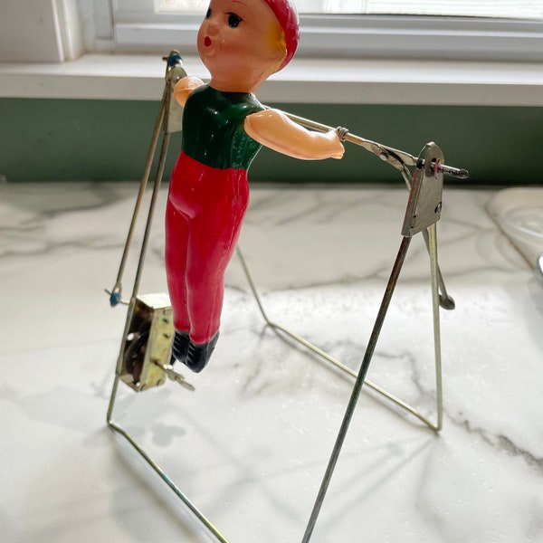 1970's Wind-up Celluloid Acrobat Single Bar Gymnast Toy