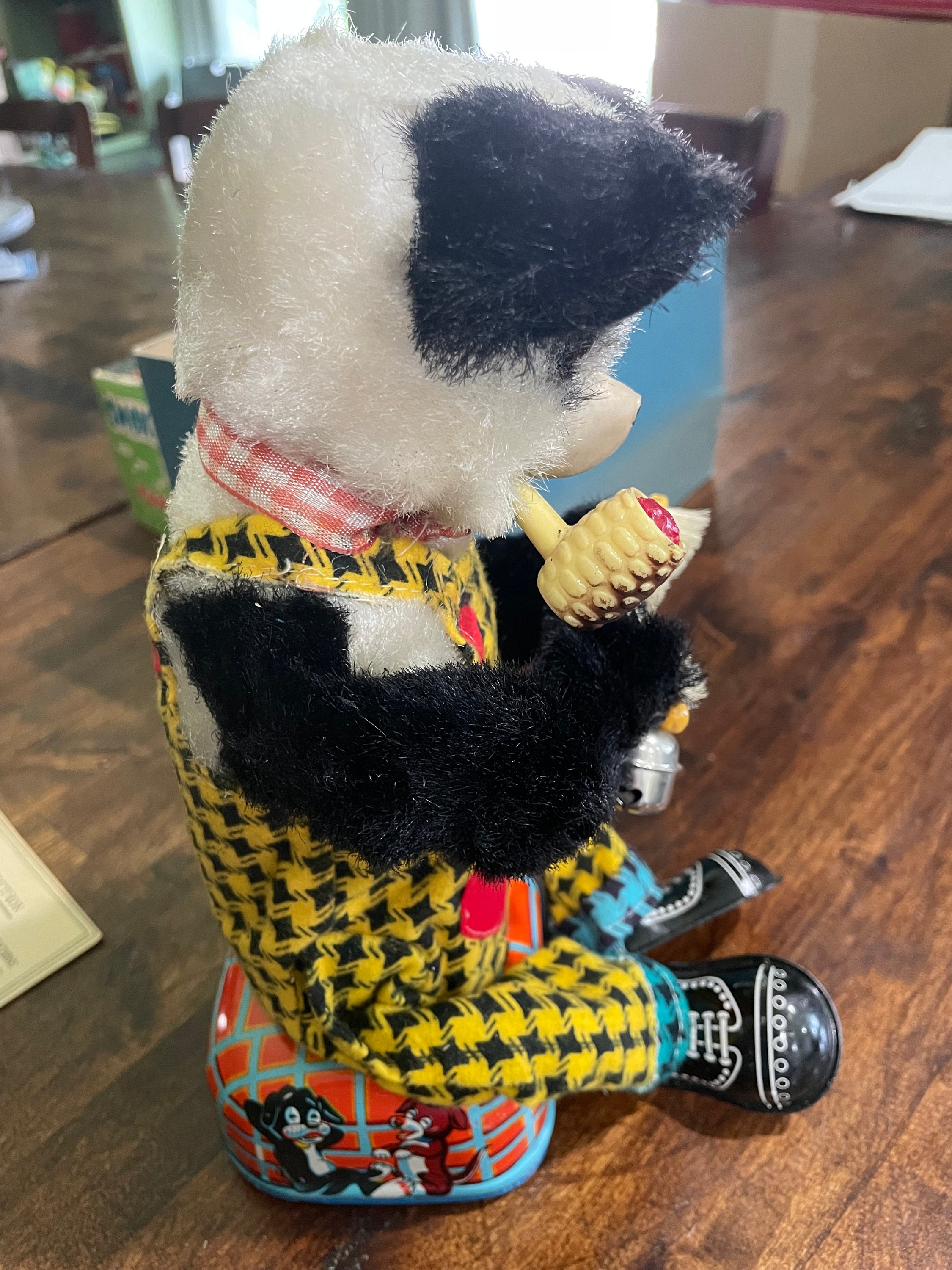 1960s Alps Japan Shoe Shine Pipe Smoking Panda Tin Litho Battery