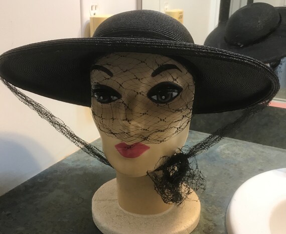 Vintage Rosalie Model Cartwheel Hat with Face Nett