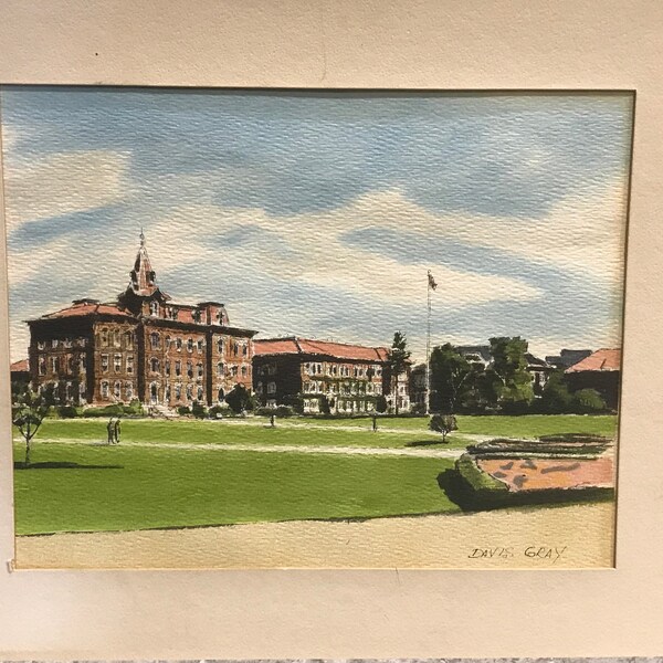 Vintage Artist Ernest B Walden also known as Davis Gray College University Campus Building Watercolor Matted