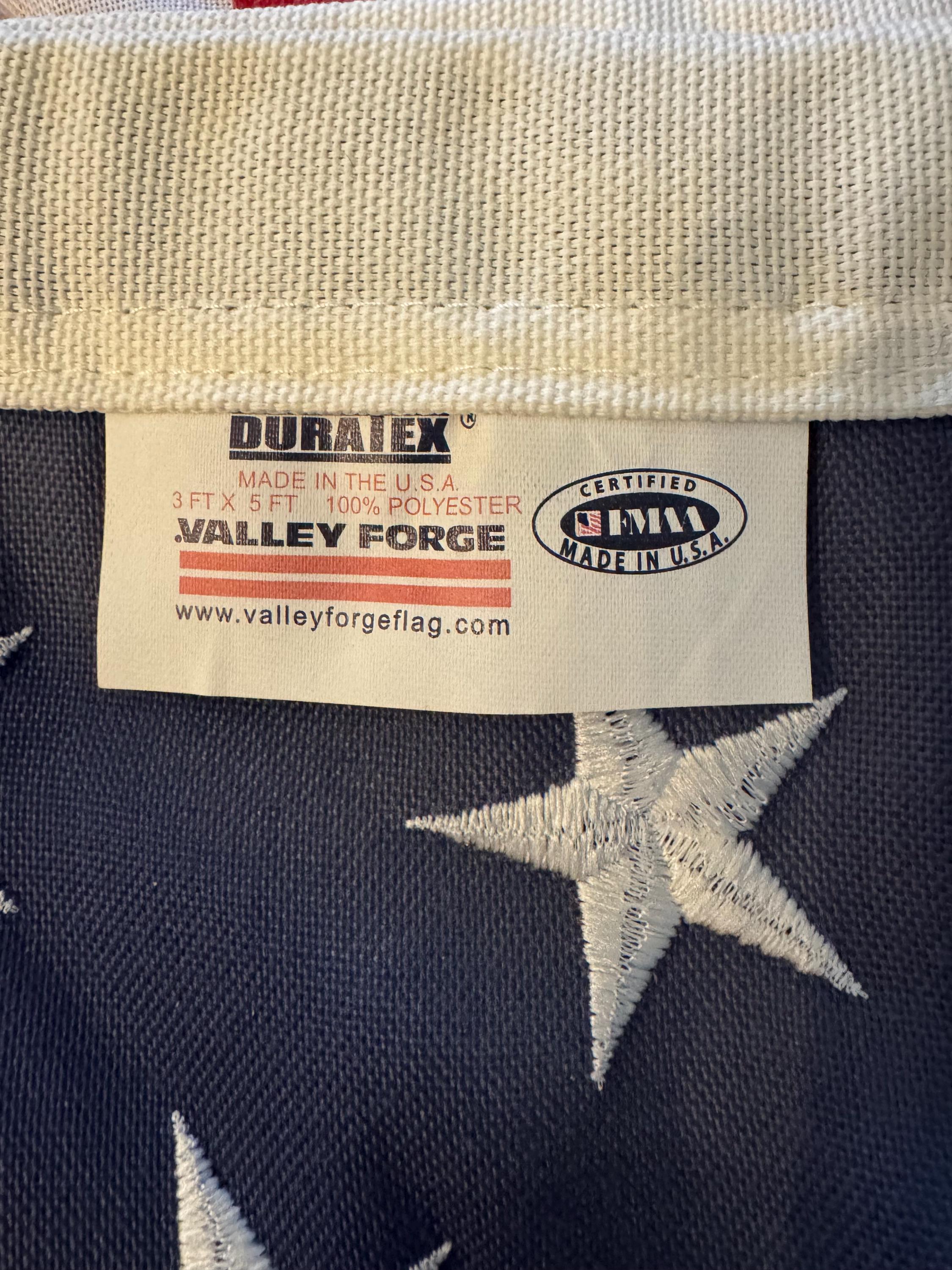 Vintage Duratex Valley Forge Made in USA Flag 3 X Ft 100
