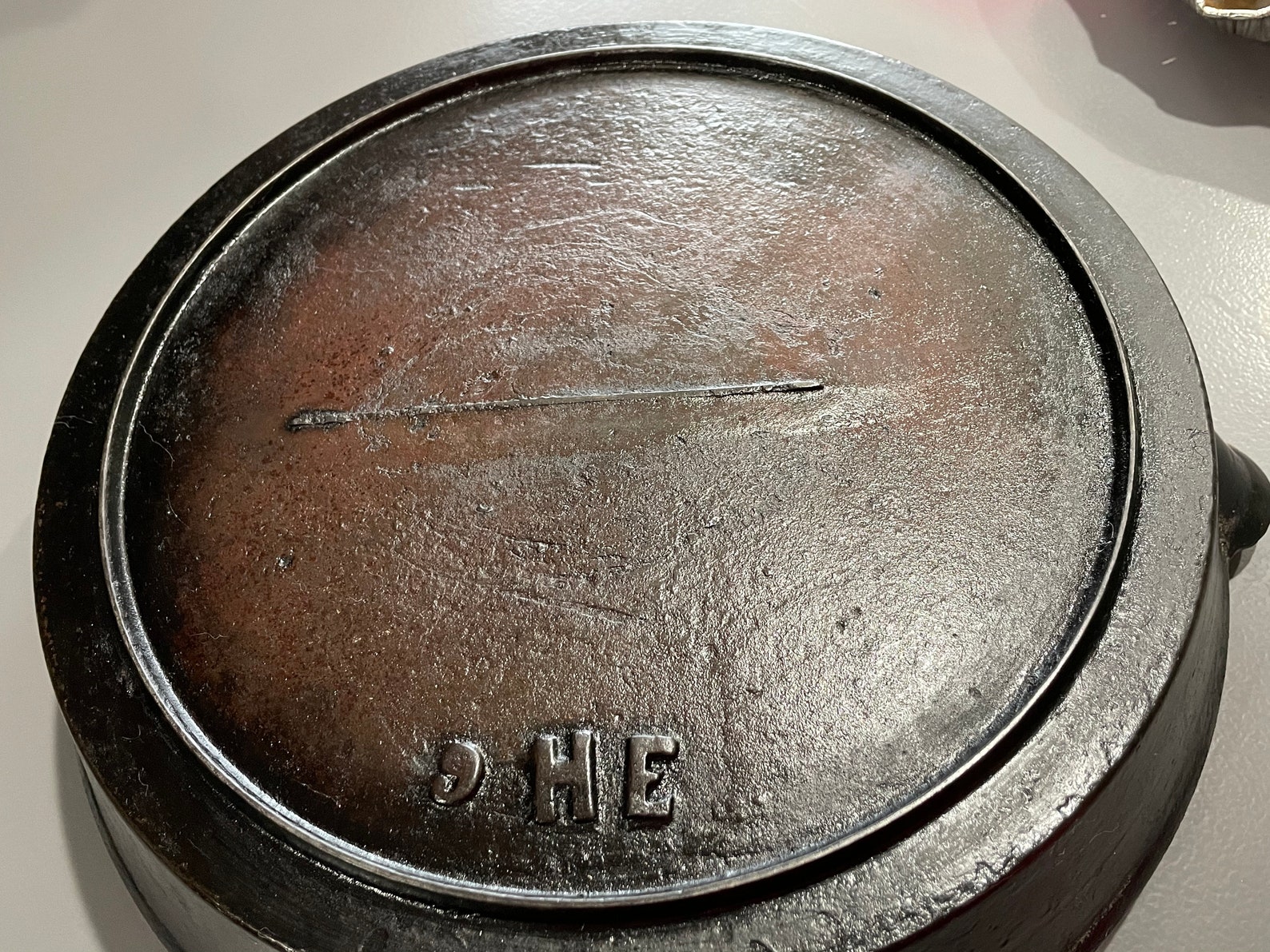 Rare Cast Iron Skillet Marked 9 HE on Bottom Etsy