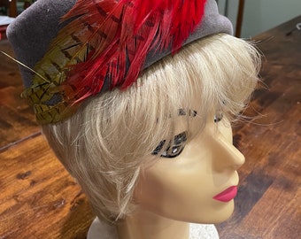 Vintage Andrea Fashions Pillbox Hat with Feathers