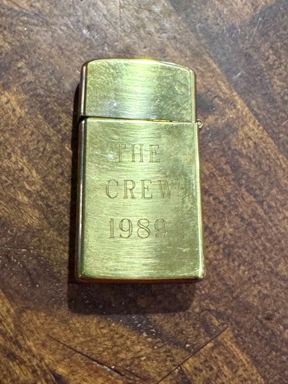 1989 Zippo Goldtone Cigarette Lighter Marked the Crew 1989