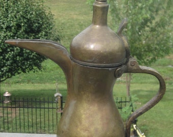 Vintage Hand Hammered Signed Arabian Dallah Tea Pot 1800's Early 1900's