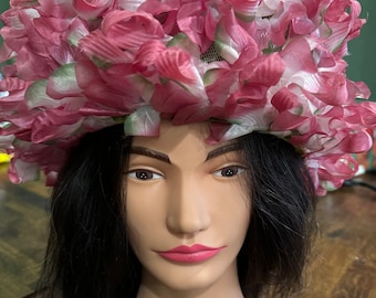 1950's Huge Pillbox Pink Floral Hat