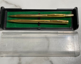 1970's Gold Tone Pen and Mechanical Pencil Set Made in Taiwan