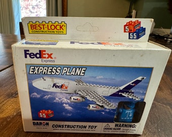 Vintage Fedex Express Airplane BL364 Daron Best Lock Construction Toy Blocks 55 Pcs IOB