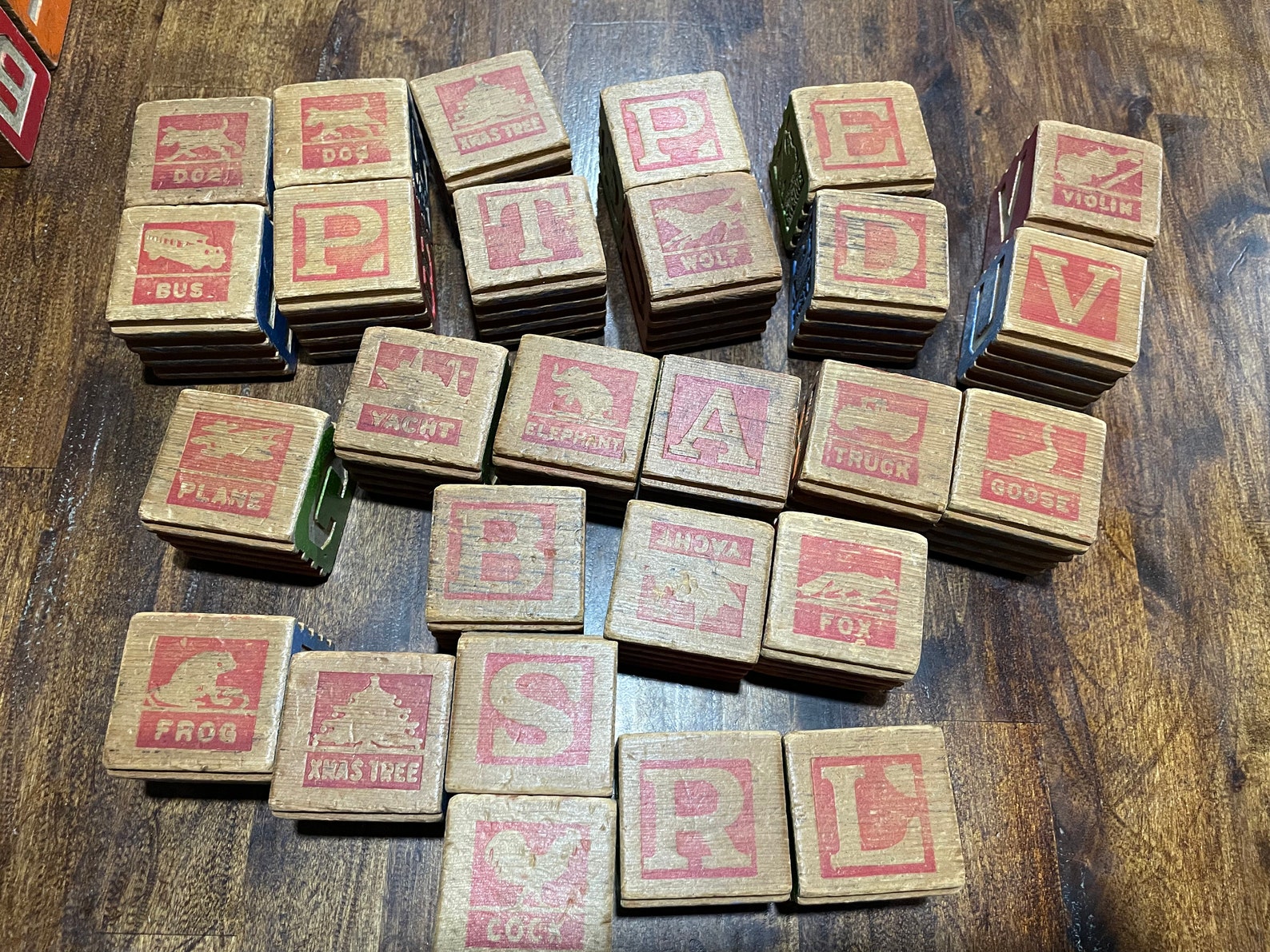 Block Lettering 1930s 1930s 40s Grooved Wood Stacking Animal Vehicles and Letters Blocks Etc ...
