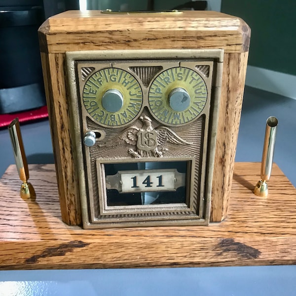 1900's Antique Post Office Mail Box Door Bank with Ink Pens