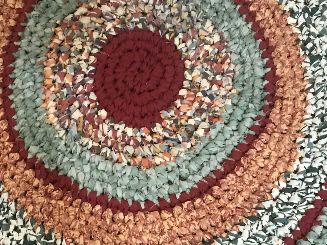 Handmade Farmhouse Rag Rug 33 Inch Diameter Greens and Mauves Etsy
