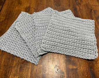 Farmhouse Dishcloths Light Gray Handmade Crochet Qty of 4