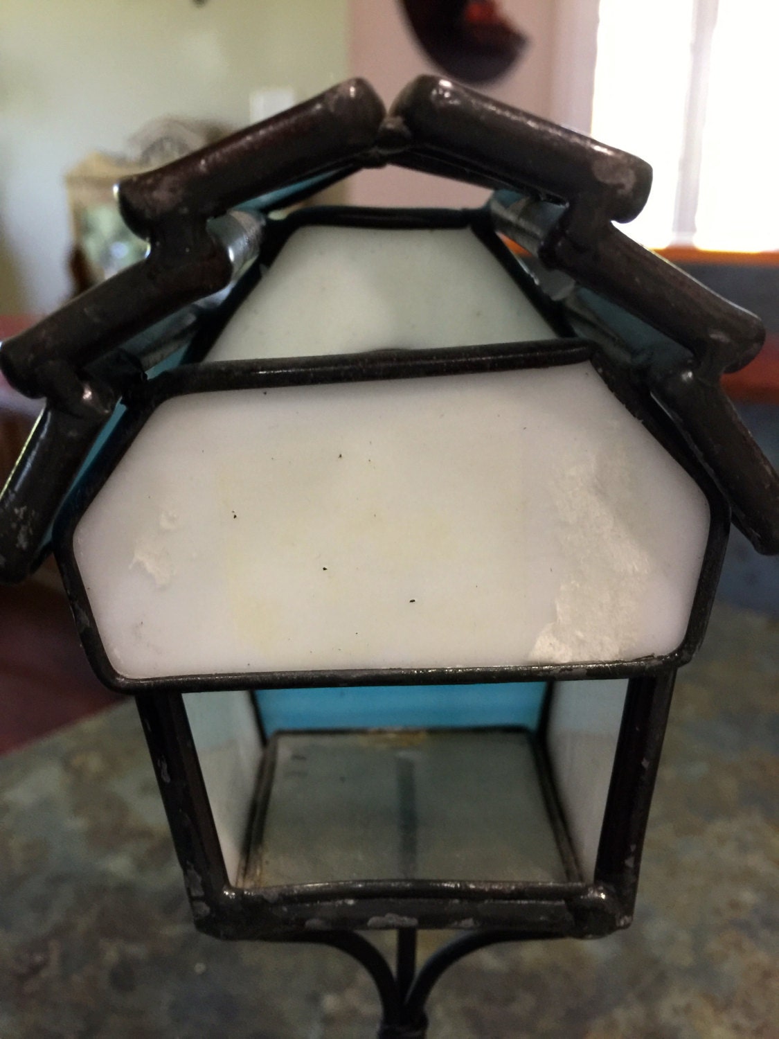 Vintage Birdhouse Candle Holder Stained Glass & Metal 8 Etsy