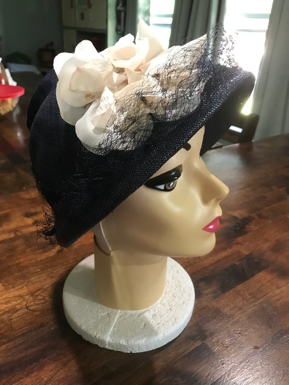 Vintage Netted Cocktail Hat with Flower 1930's