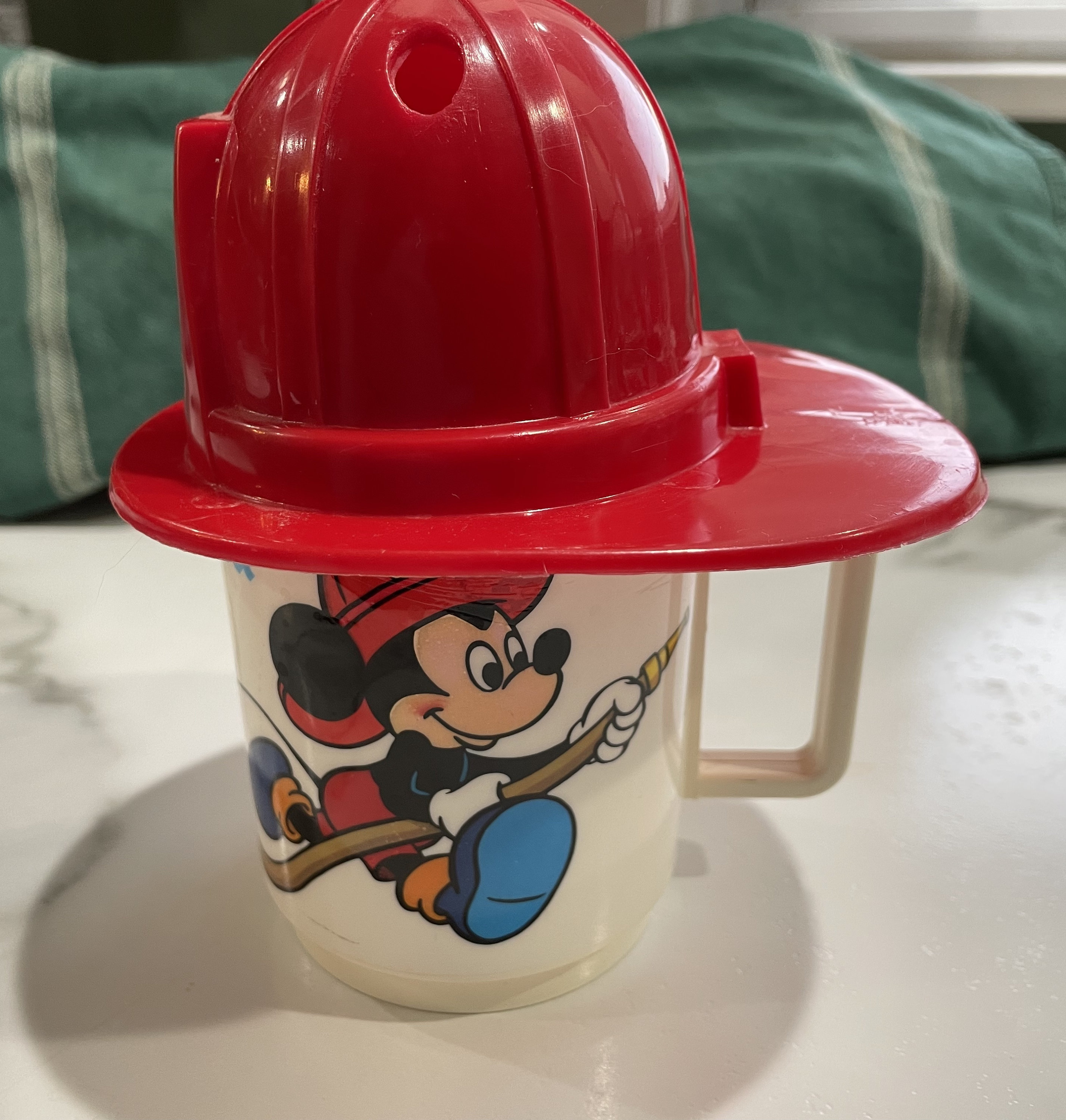 Rare 1960's Disneyland Mickey and Goofy Firemen Mug With Hat for