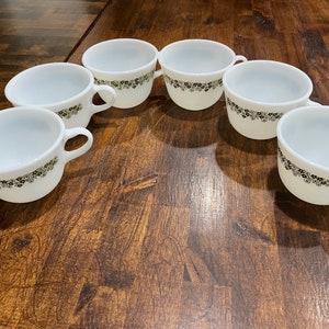 Pyrex Green Spring Blossom Coffee Cup (Set Of 6) 1970&#39;s
