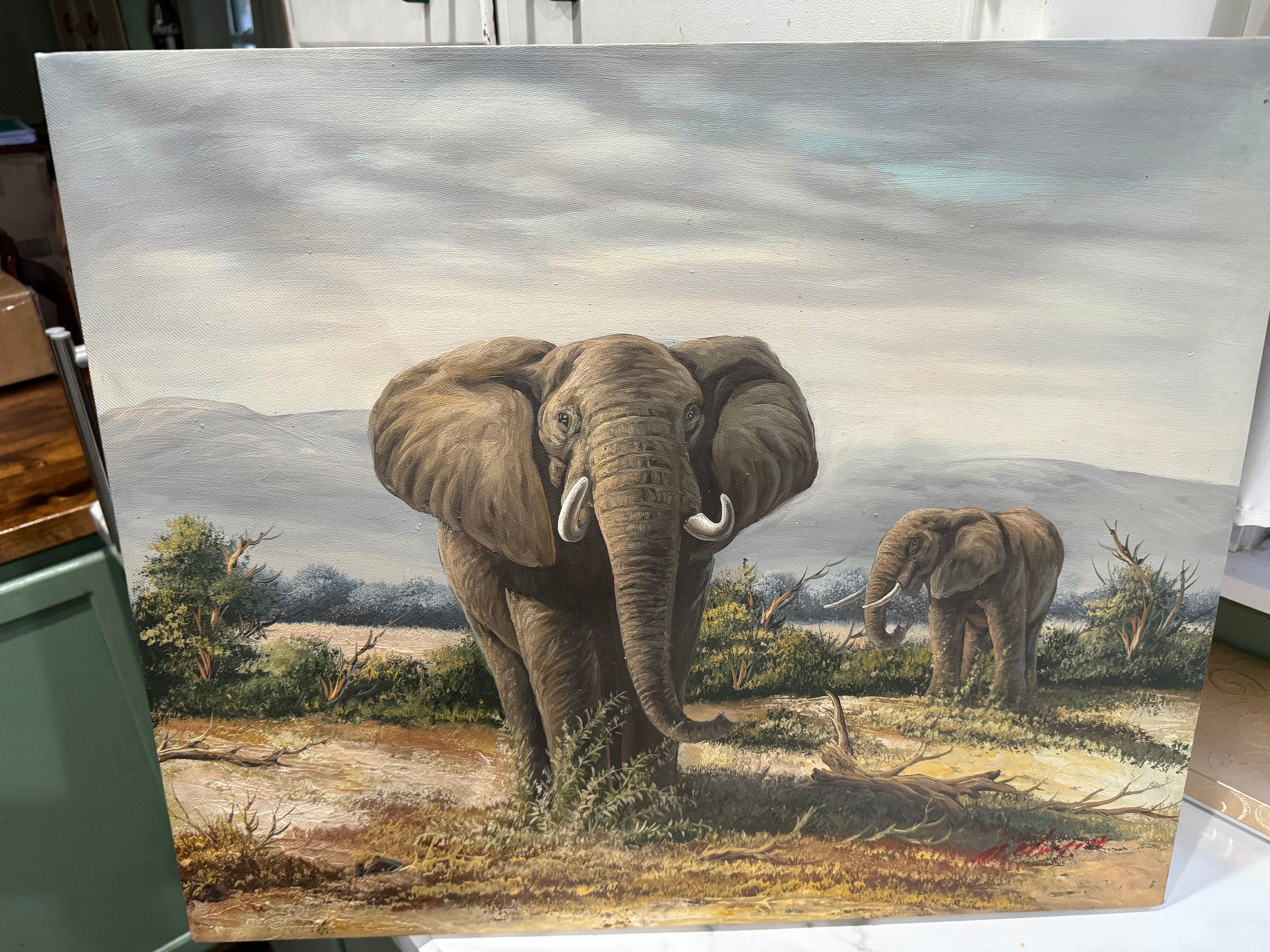 Vintage Elephants in the Wild Oil Painting Signed 20 X 24 - Etsy